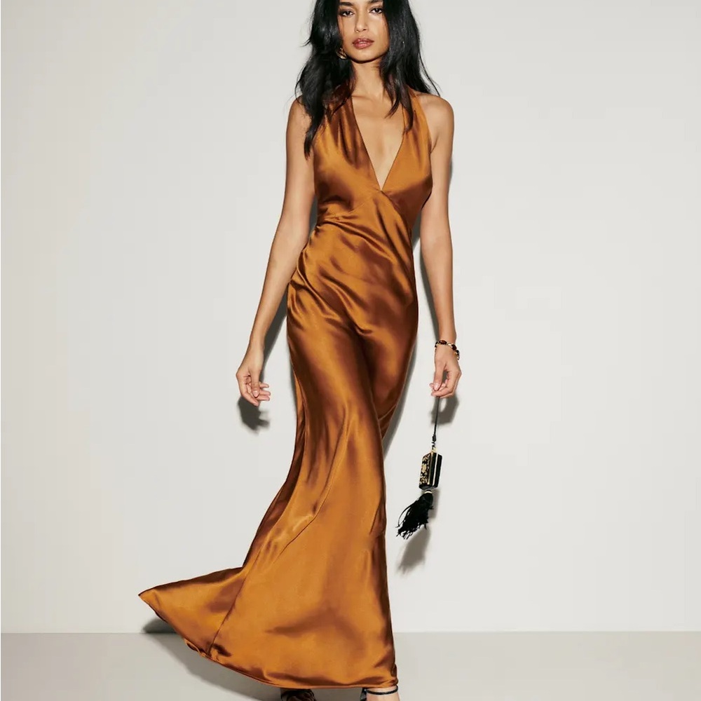 Reformation Copper Daniela Silk Dress Size 0 Petite